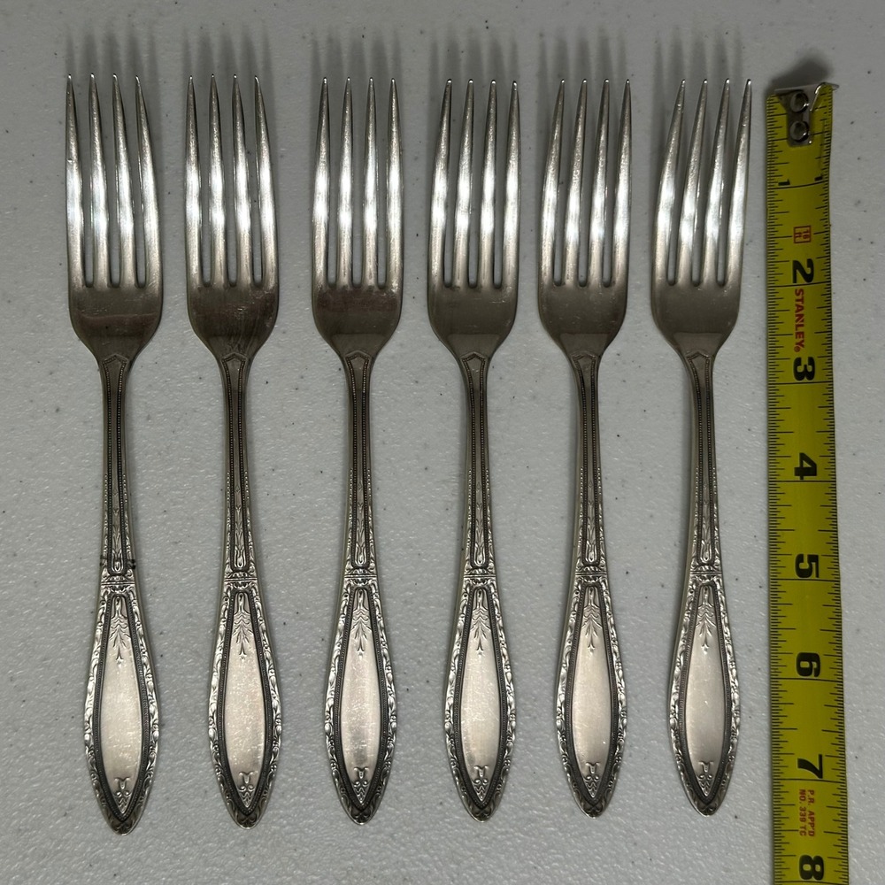 6 Wm. A. Rogers A1 Mystic Coronet Silverplate Dinner Forks Flatware Vintage 7.5"